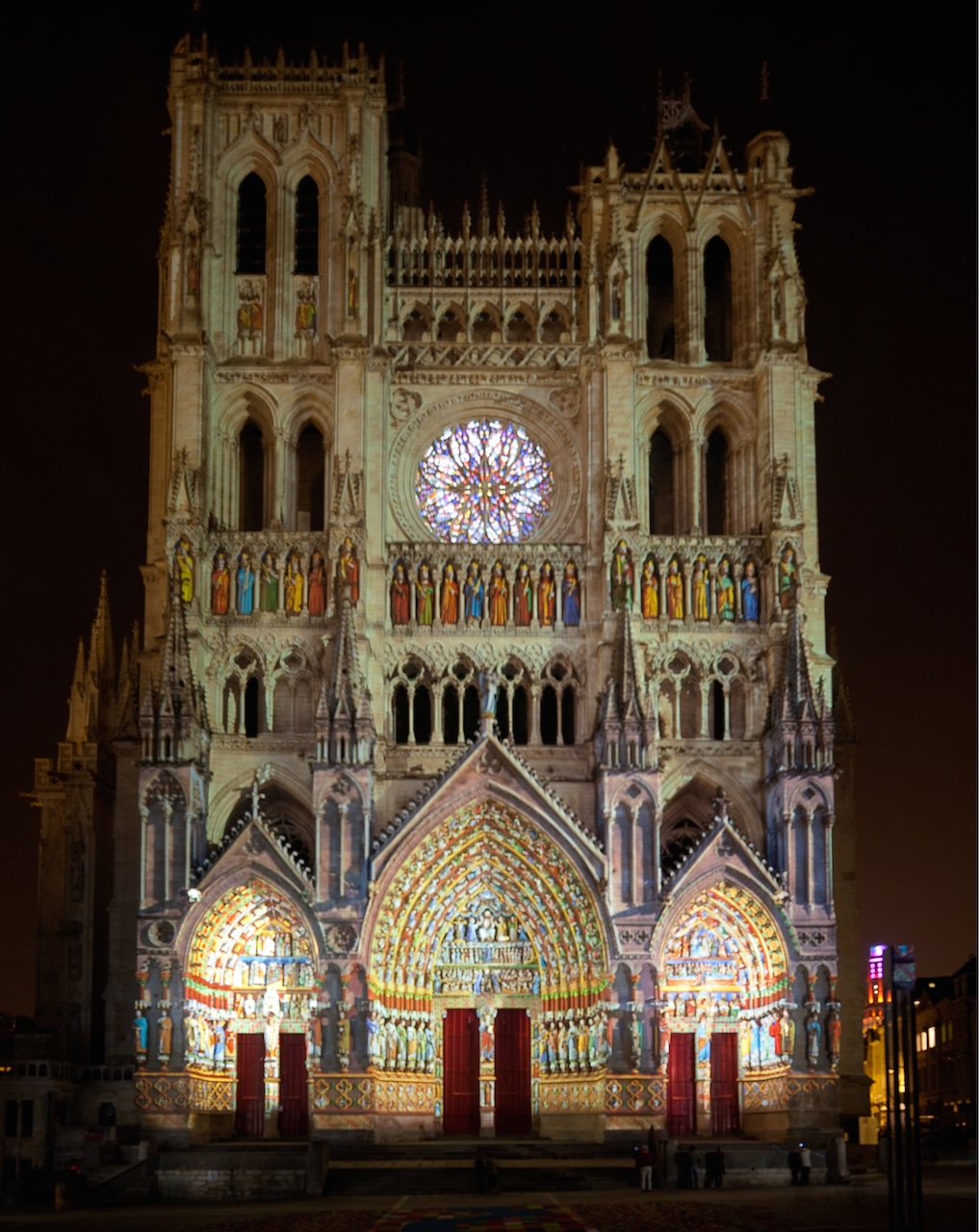 Amiens Cathedral - West Facade - Colored Lighting (2 of 2)