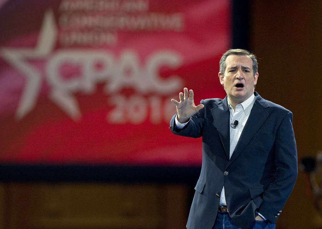 United States Senator Ted Cruz (Republican of Texas), a candidate for the Republican Party nomination for President of the United States, speaks at the Conservative Political Action Conference (CPAC) at the Gaylord National Resort and Convention Center in National Harbor, Maryland on Friday, March 4, 2016. Credit: Ron Sachs / CNP - NO WIRE SERVICE -