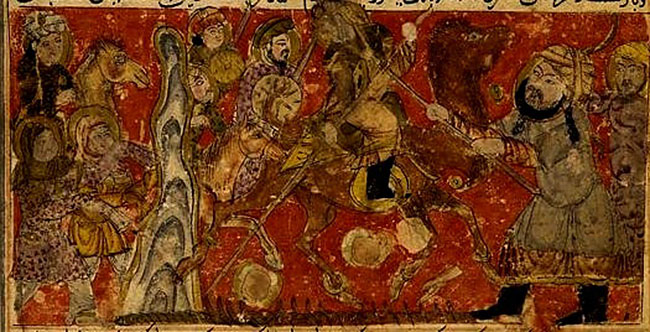 Az uhudi csata korabeli ábrázolása. Forrás: wikipédia