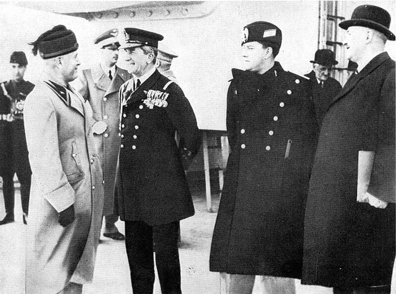 Mussolini, Horthy, Ciano, Kánya Kálmán és Darányi Kálmán Rómában, 1936