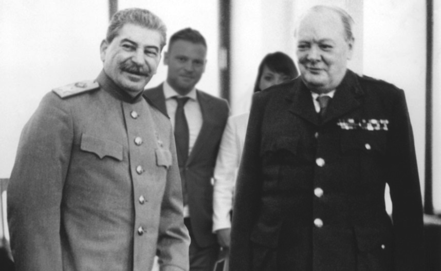 8th February 1945: Marshal Joseph Stalin (1879 - 1953) and Winston Churchill (1874 - 1965) together at the Livedia Palace in Yalta, where they were both present for the conference. (Photo by Central Press/Getty Images)