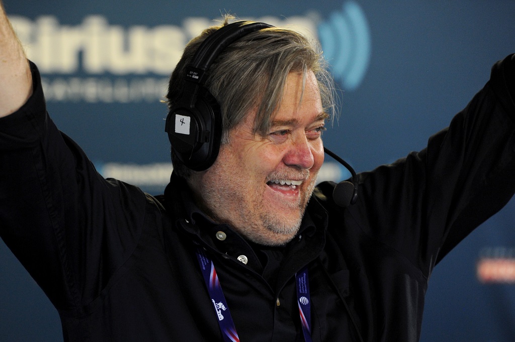 CLEVELAND, OH - JULY 21: Stephen K. Bannon reacts to a caller while hosting Brietbart News Daily on SiriusXM Patriot at Quicken Loans Arena on July 21, 2016 in Cleveland, Ohio. (Photo by Ben Jackson/Getty Images for SiriusXM) Stephen K. Bannon