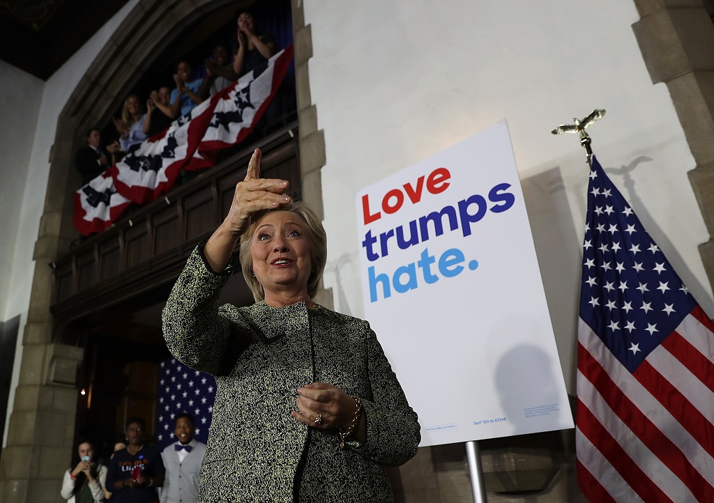 PHILADELPHIA, PA - SEPTEMBER 19: Democratic presidential nominee former Secretary of State Hillary Clinton greets supporters after delivering a speech at Temple University on September 19, 2016 in Philadelphia, Pennsylvania. Hillary Clinton is campaigning in Pennsylvania. (Photo by Justin Sullivan/Getty Images)