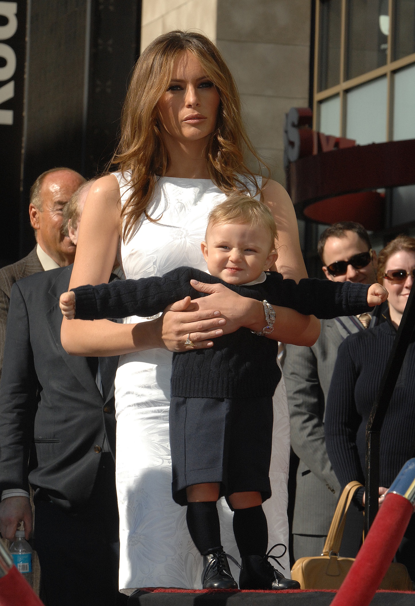 Melania Trump with baby son Barron Trump at the ceremony honoring her husband Donald Trump with a star on the Hollywood Walk of Fame. (Photo by Frank Trapper/Corbis via Getty Images)