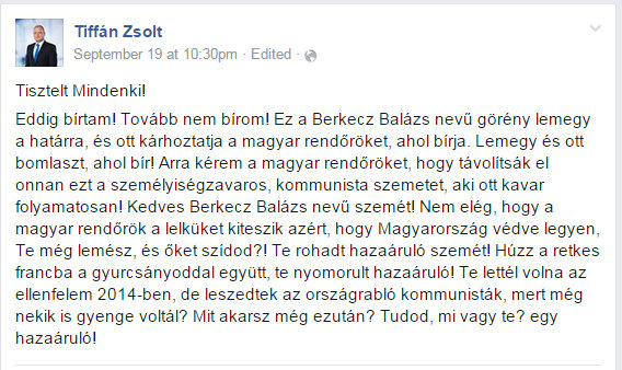 Tiffán Zsolt a facebookon