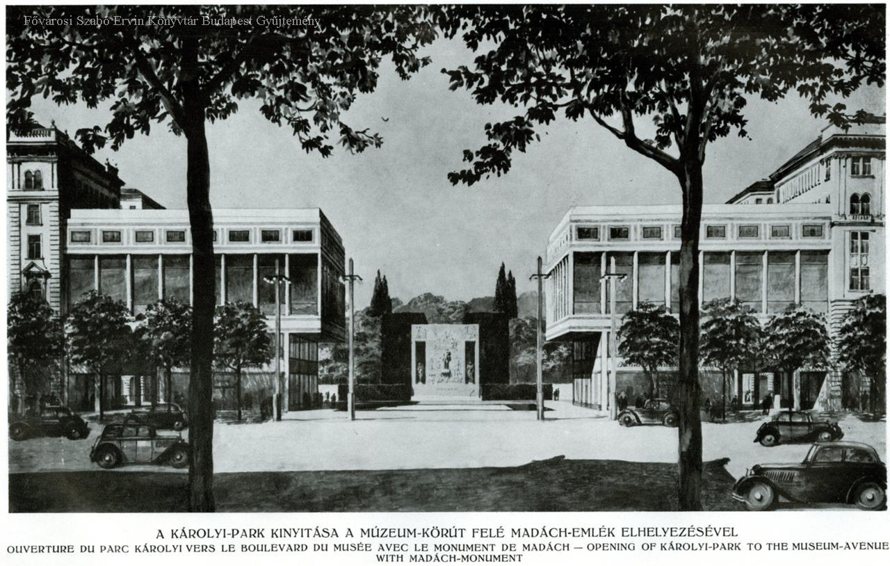 A Károlyi-kert felõl készült kép, a tervezett parkbejárattal
