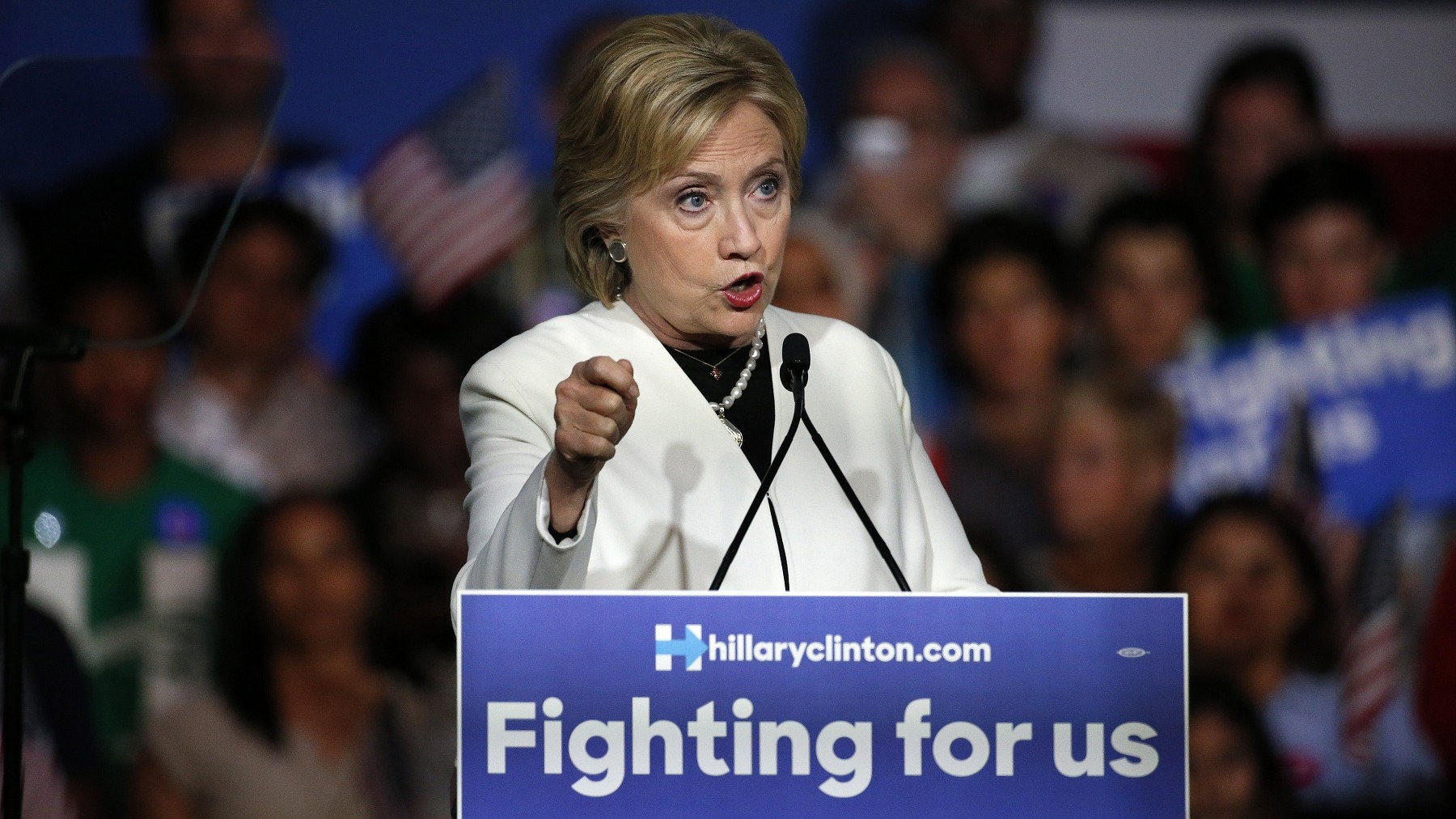 Hillary Clinton március 1-i beszéde a szuperkedden Miamiban. Forrás: AFP / RHONA WISE