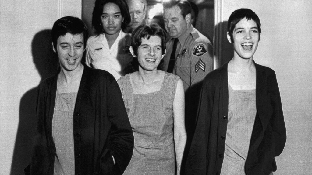 Susan Denise Atkins, (left), Patricia Krenwinkel and Leslie Van Houten,(right), laugh after receiving the death sentence for their part in the Tate-LaBianca killing at the order of Charles Manson.