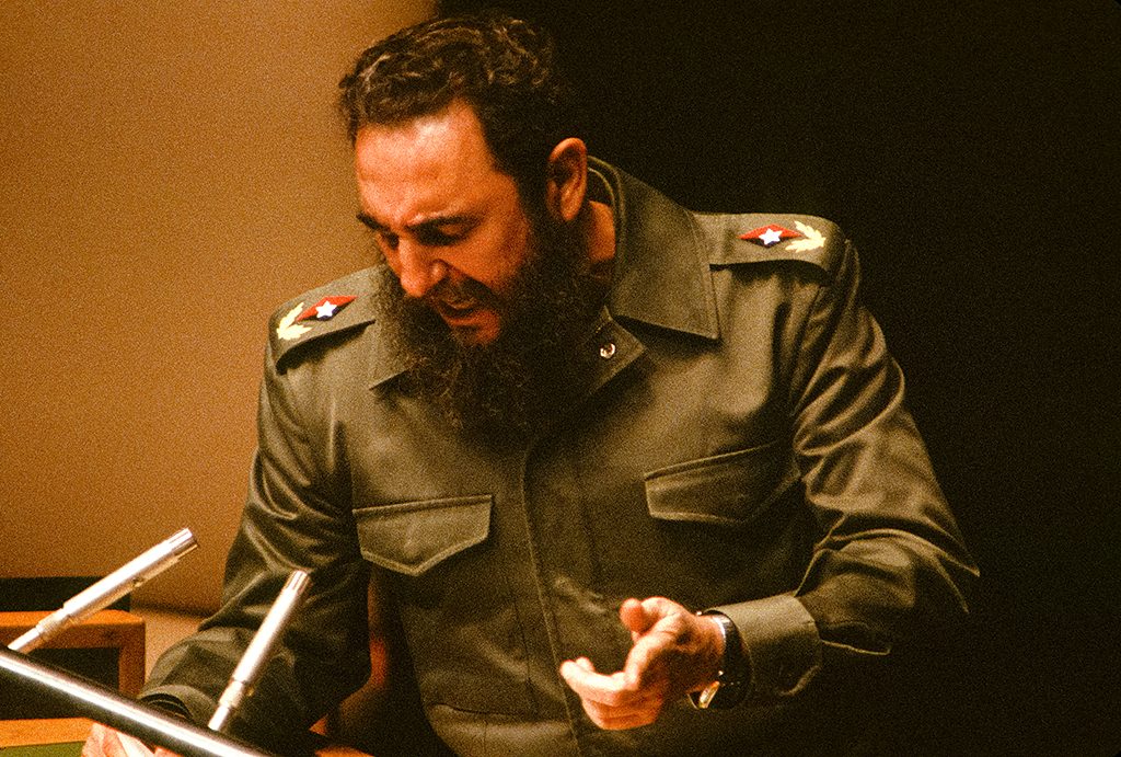 Cuban guerilla leader and president Fidel Castro addresses the 34th General Assembly of the United Nations, New York, New York, October 12, 1979. (Photo by Chuck Fishman/Getty Images)