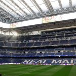 A picture taken on October 21, 2024 shows a general view of the Santiago Bernabeu stadium in Madrid on the eve of the UEFA Champions League, league phase day 3 football match between Real Madrid CF and Borussia Dortmund.
