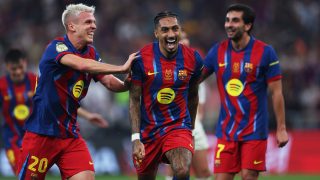 Raphinha a győzelmet érő gólja után a Barcelona és a Real Madrid kupadöntőjén.