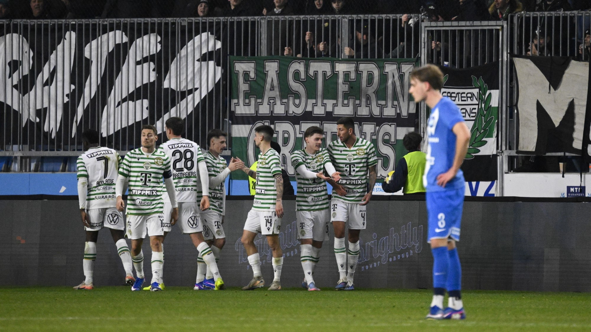 A Ferencváros játékosainak gólöröme a labdarúgó Fizz Liga 23. fordulójában játszott MTK Budapest - Ferencvárosi TC mérkőzésen az Új Hidegkuti Nándor Stadionban 2026. február 23-án.