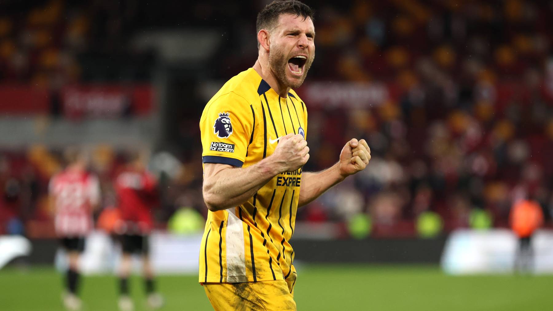BRENTFORD, ENGLAND - FEBRUARY 21: James Milner of Brighton & Hove Albion celebrates following the team's victory in the Premier League match between Brentford and Brighton & Hove Albion at Gtech Community Stadium on February 21, 2026 in Brentford, England. (Photo by Luke Hales/Getty Images)