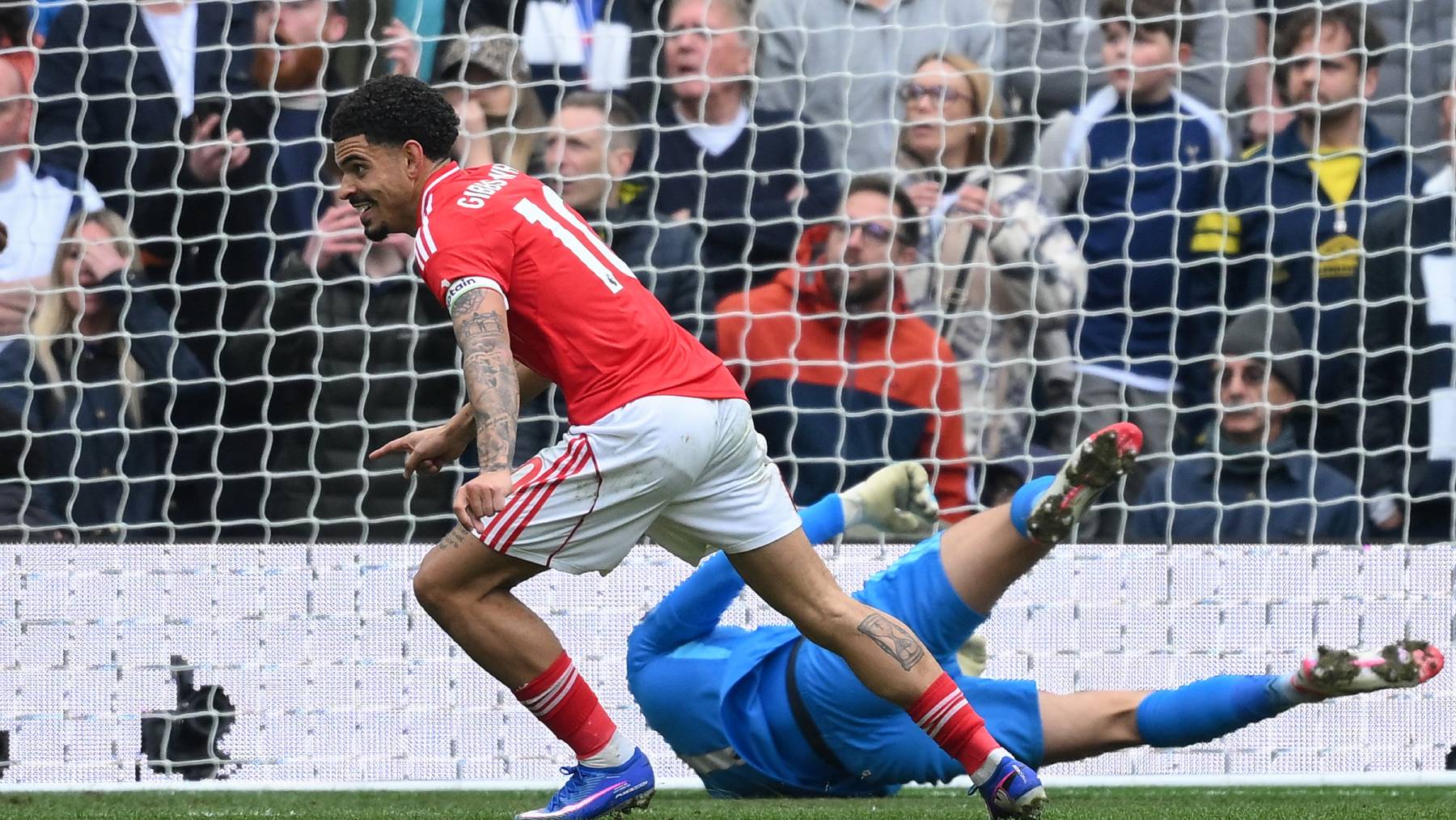 Morgan Gibbs-White of Nottingham Forest celebrates after scoring a goal to make it 0-2 during the Premier League match between Tottenham Hotspur and Nottingham Forest at the Tottenham Hotspur Stadium in London on March 22, 2026. (Photo by Jon Hobley/MI News/NurPhoto)